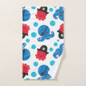 海賊タコ、タコ柄、海獣 バスタオルセット (ハンドタオル)