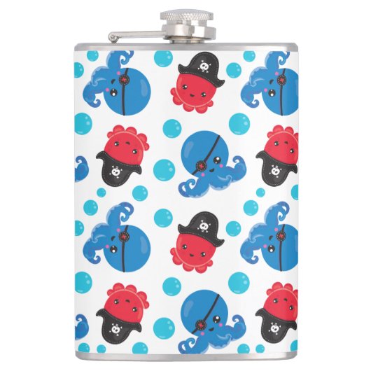 海賊タコ、タコ柄、海獣 フラスク (正面)