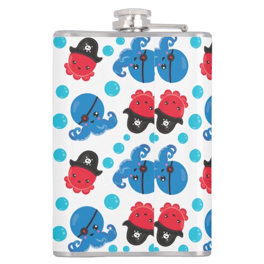 海賊タコ、タコ柄、海獣 フラスク (裏面)