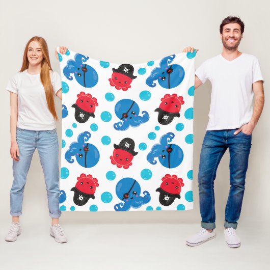 海賊タコ、タコ柄、海獣 フリースブランケット (インサイチュ)