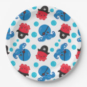 海賊タコ、タコ柄、海獣 ペーパープレート (正面)