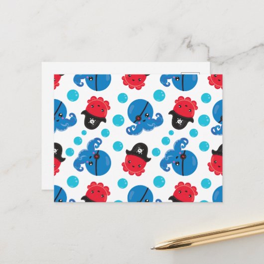 海賊タコ、タコ柄、海獣 ポストカード (正面/裏面インサイチュ)