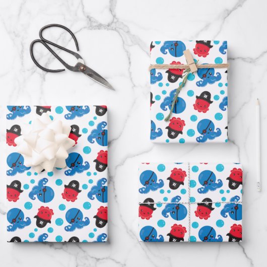 海賊タコ、タコ柄、海獣 ラッピングペーパーシート (正面)