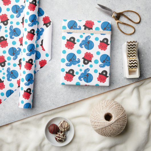 海賊タコ、タコ柄、海獣 ラッピングペーパー (クラフト)