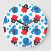 海賊タコ、タコ柄、海獣 ラージ壁時計 (正面)