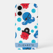 海賊タコ、タコ柄、海、あなたの名前 iPhone 16ケース (裏面)