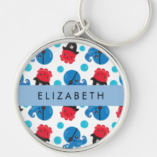 海賊タコ、タコ柄、海、お名前ケ キーホルダー