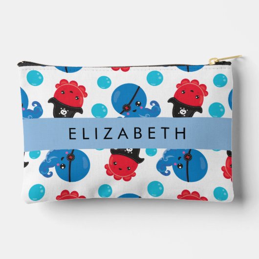 海賊タコ、タコ柄、海、お名前 アクセサリーポーチ (裏面)