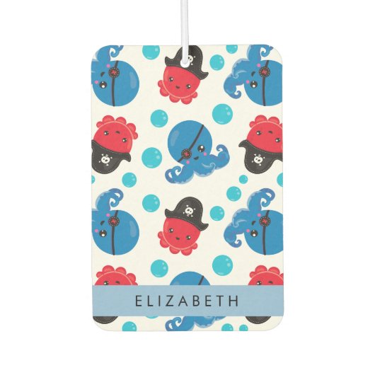 海賊タコ、タコ柄、海、お名前 カーエアーフレッシュナー (正面)