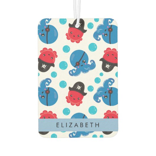 海賊タコ、タコ柄、海、お名前 カーエアーフレッシュナー (裏面)