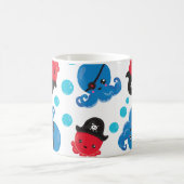 海賊タコ、タコ柄、海、お名前 コーヒーマグカップ (中央)