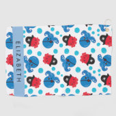 海賊タコ、タコ柄、海、お名前 ゴルフタオル (横)