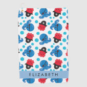 海賊タコ、タコ柄、海、お名前 ゴルフタオル (正面)