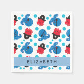 海賊タコ、タコ柄、海、お名前 スタンダードカクテルナプキン (正面)