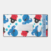 海賊タコ、タコ柄、海、お名前 デスクマット (キーボード&マウス)