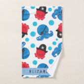 海賊タコ、タコ柄、海、お名前 バスタオルセット (ハンドタオル)