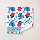 海賊タコ、タコ柄、海、お名前 バスタオルセット (ウォッシュタオル)