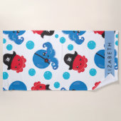 海賊タコ、タコ柄、海、お名前 ビーチタオル (正面)