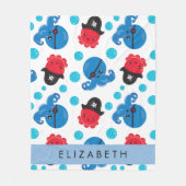 海賊タコ、タコ柄、海、お名前 フリースブランケット (正面)