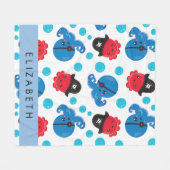 海賊タコ、タコ柄、海、お名前 フリースブランケット (正面(横))