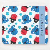 海賊タコ、タコ柄、海、お名前 マウスパッド (正面)