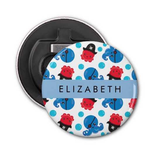 海賊タコ、タコ柄、海、お名前 栓抜き (正面)