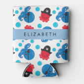 海賊タコ、タコ柄、海、お名前 缶クーラー (正面)