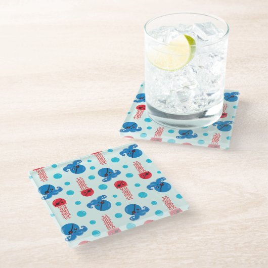 海賊タコ、海賊クラゲ、海獣 ガラスコースター (アングル)