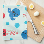 海賊タコ、海賊クラゲ、海獣 キッチンタオル (四つ折り)