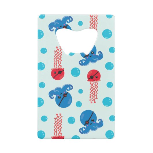 海賊タコ、海賊クラゲ、海獣 クレジットカード栓抜き (正面)