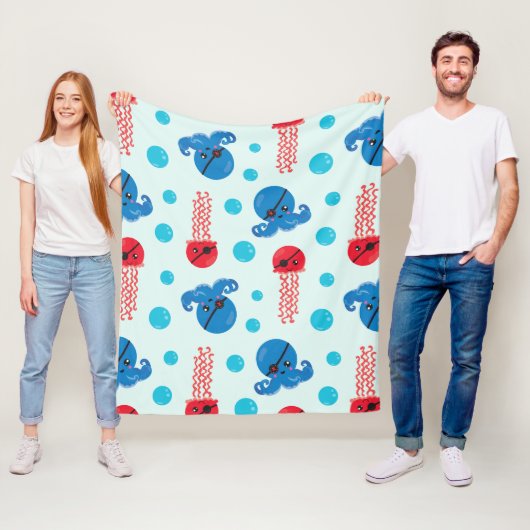 海賊タコ、海賊クラゲ、海獣 フリースブランケット (インサイチュ)