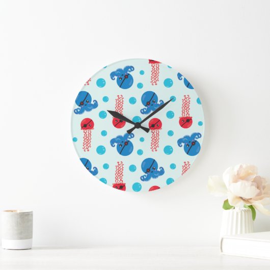 海賊タコ、海賊クラゲ、海獣 ラージ壁時計 (ホーム)