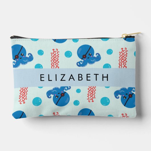 海賊タコ、海賊クラゲ、海、お名前 アクセサリーポーチ (裏面)
