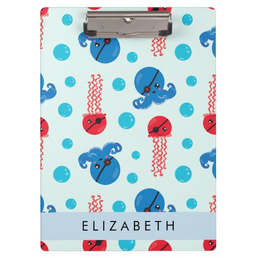 海賊タコ、海賊クラゲ、海、お名前 クリップボード (正面)