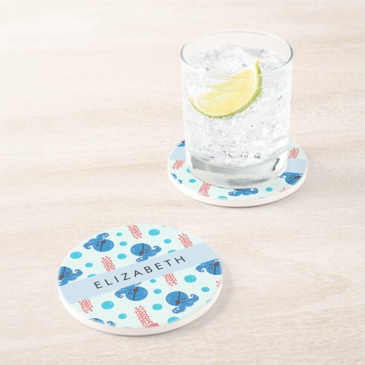 海賊タコ、海賊クラゲ、海、お名前 コースター (側面)