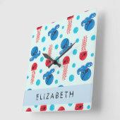 海賊タコ、海賊クラゲ、海、お名前 スクエア壁時計 (傾斜)