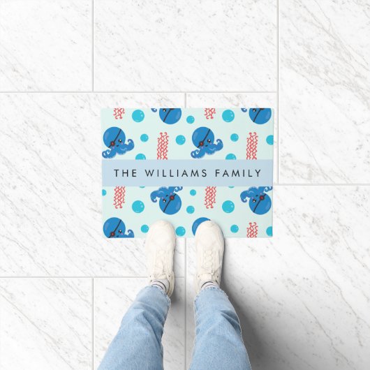 海賊タコ、海賊クラゲ、海、お名前 ドアマット (室内)