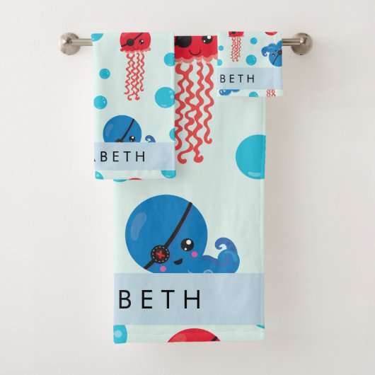 海賊タコ、海賊クラゲ、海、お名前 バスタオルセット (インサイチュ)