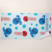 海賊タコ、海賊クラゲ、海、お名前 ビーチタオル (正面)