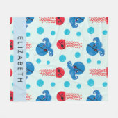 海賊タコ、海賊クラゲ、海、お名前 フリースブランケット (正面(横))