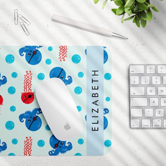 海賊タコ、海賊クラゲ、海、お名前 マウスパッド