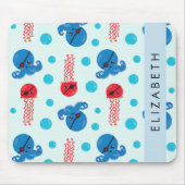 海賊タコ、海賊クラゲ、海、お名前 マウスパッド (正面)