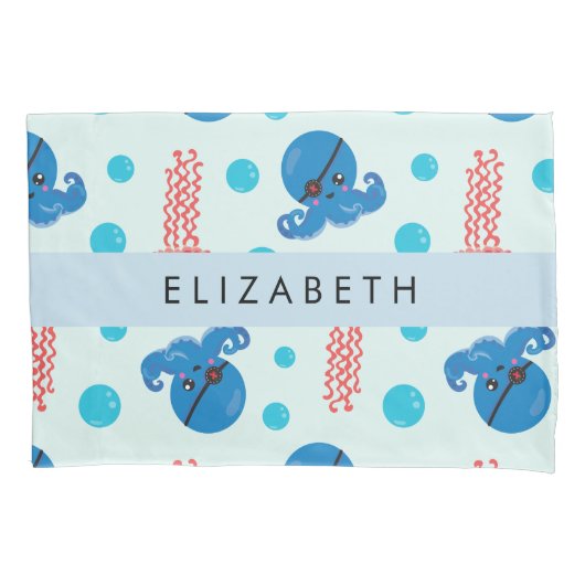 海賊タコ、海賊クラゲ、海、お名前 枕カバー (正面)