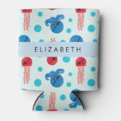 海賊タコ、海賊クラゲ、海、お名前 缶クーラー (正面)