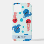 海賊タコ、海賊クラゲ、海、お名前 iPhoneケース (裏面)