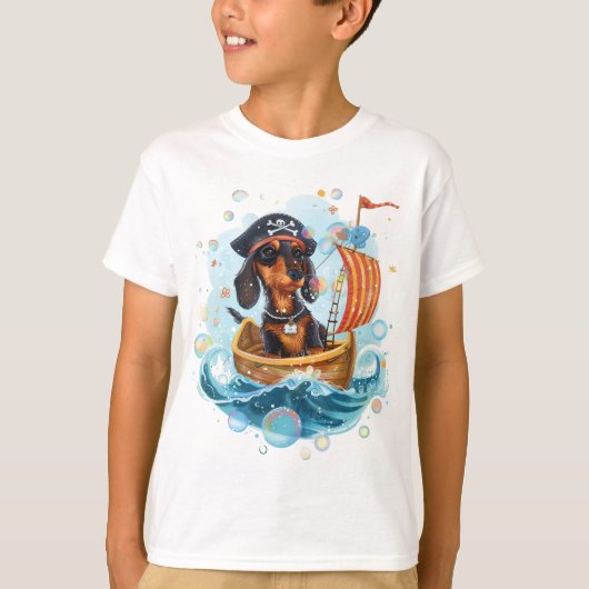 海賊ダックスフンド 笑う犬 キッズ Tシャツ (正面)