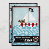 海賊テディベアベビーシャワー 招待状 (正面/裏面)