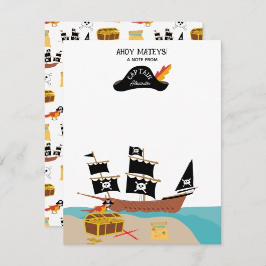 海賊テーマの子供用ステーショナリー ノートカード (正面/裏面)