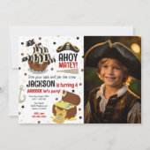 海賊テーマの「Ahoy Jolly Roger」男の子フォトバースデー 招待状 (正面)