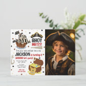 海賊テーマの「Ahoy Jolly Roger」男の子フォトバースデー 招待状 (スタンド正面)